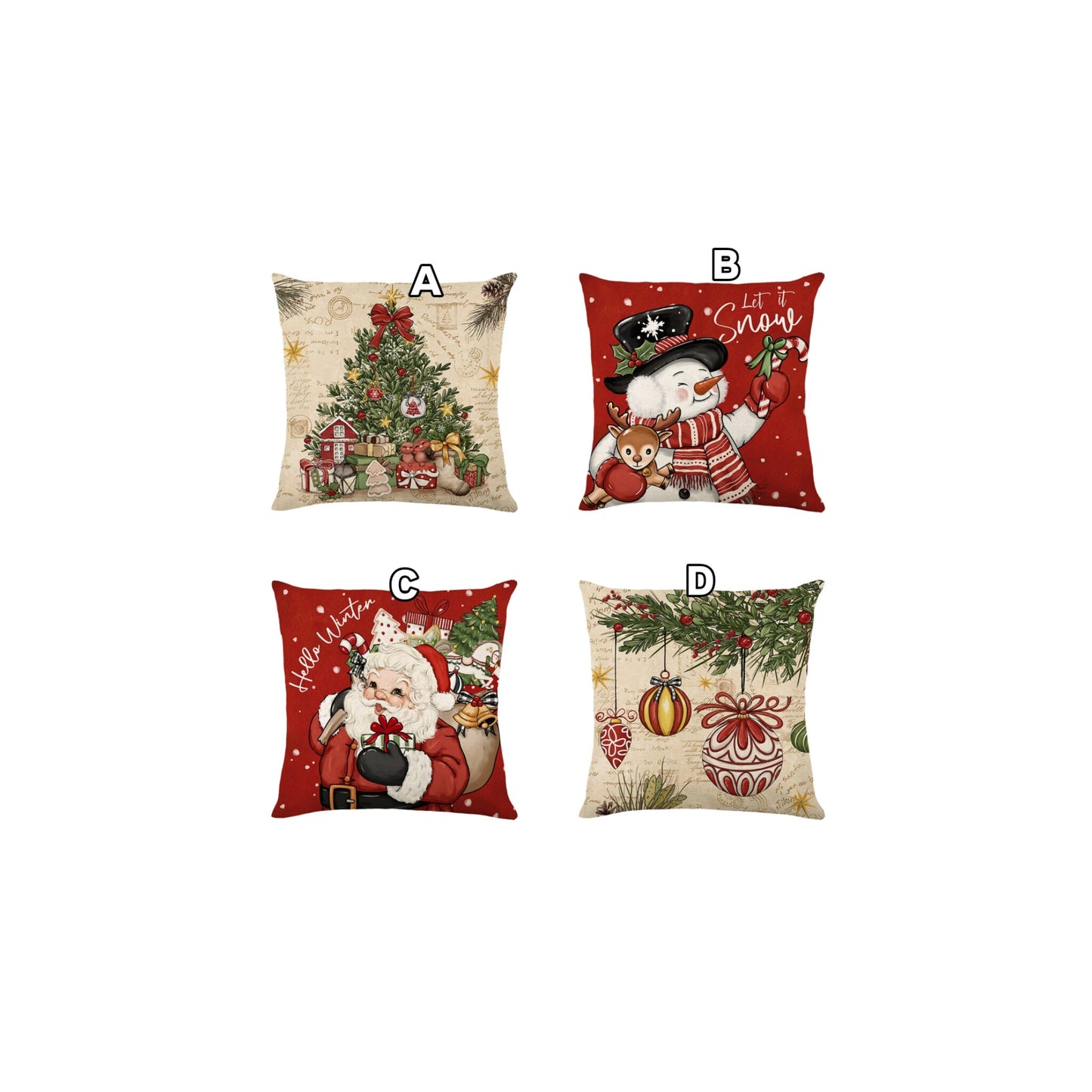 Christmas themed Linen Throw pillow cases