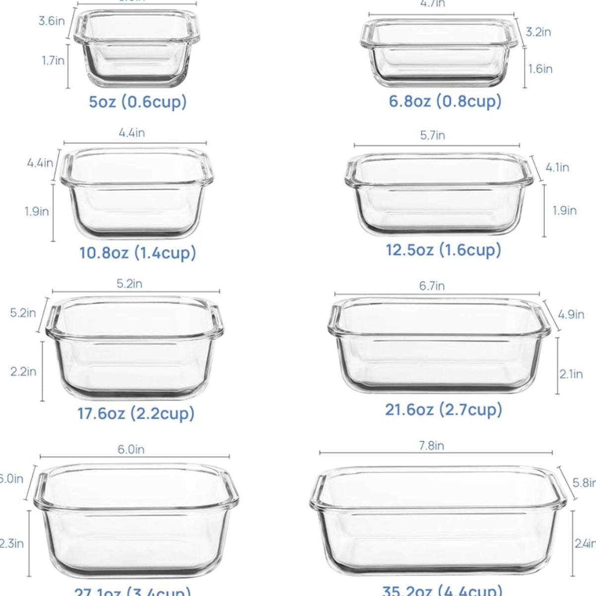 8 Pc Airtight Glass Food Containers