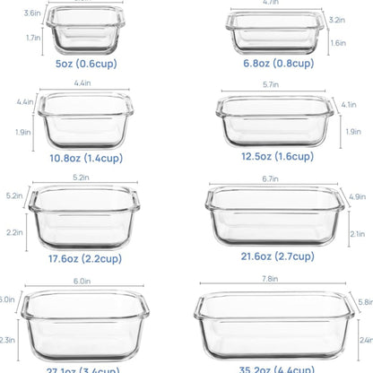 8 Pc Airtight Glass Food Containers