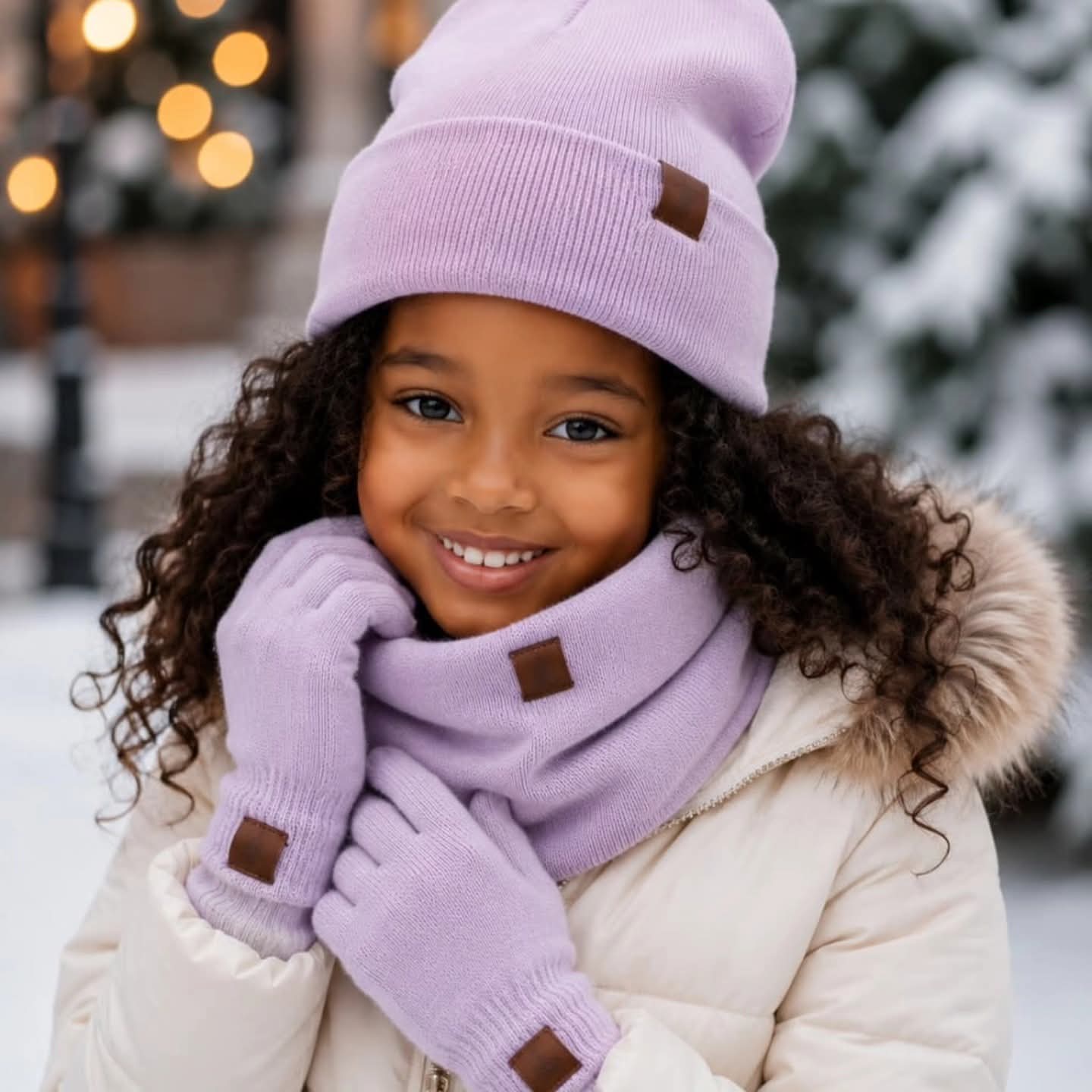 3pcs Warm Kids  Beanie Hat Scarf and Gloves Set