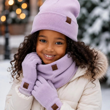 3pcs Warm Kids  Beanie Hat Scarf and Gloves Set
