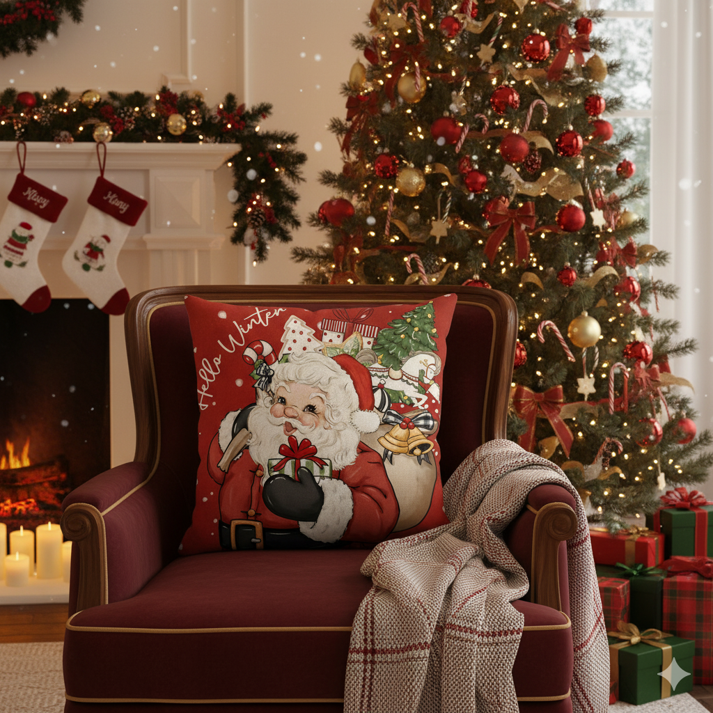 Christmas themed Linen Throw pillow cases