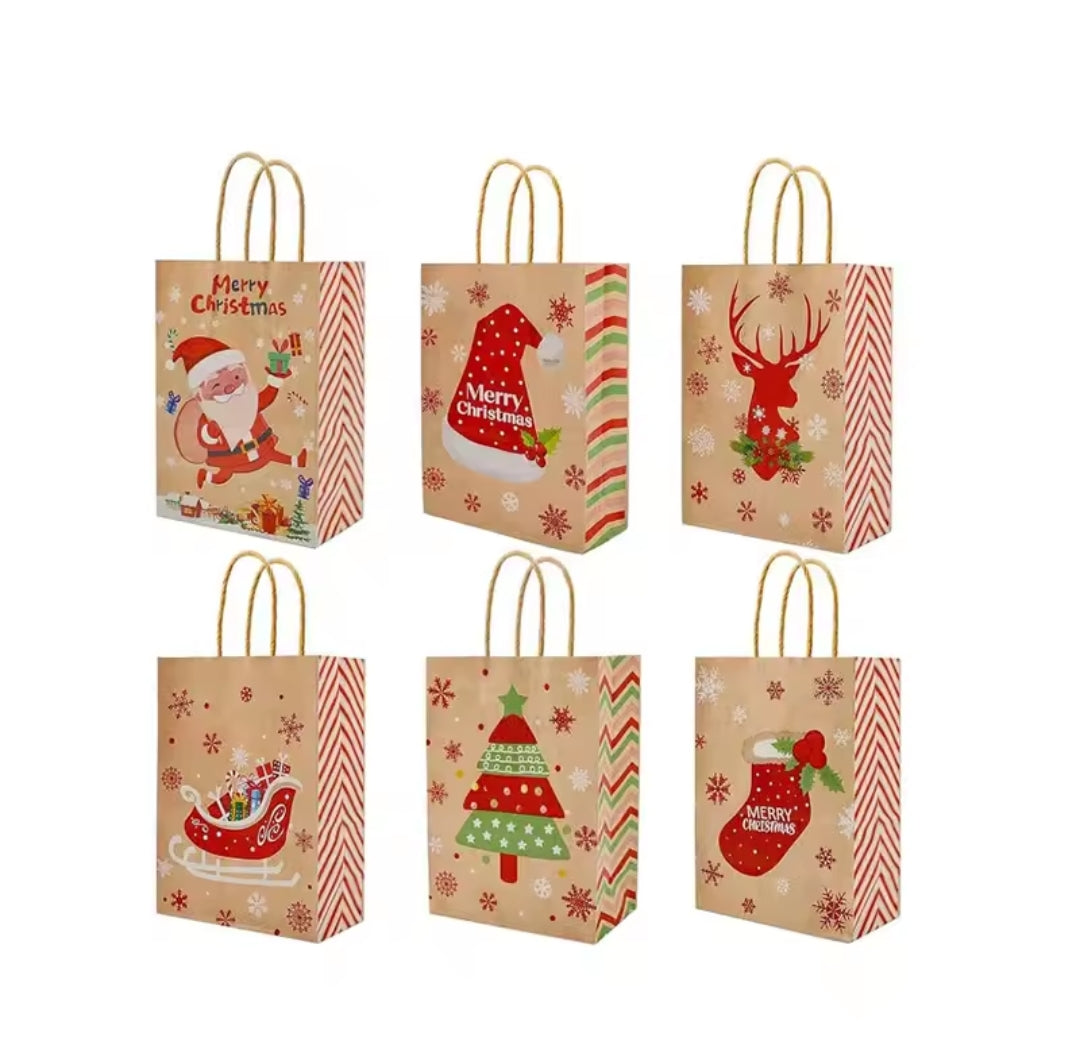 Set of 4 Christmas Gift Bags Kraft Paper