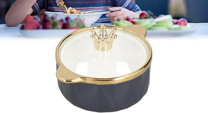 Gold detail bowl with cover hexagon