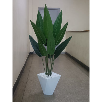 Artificial Bird of Paradise Plant with White Geometric Pot and Pebbles 140cm