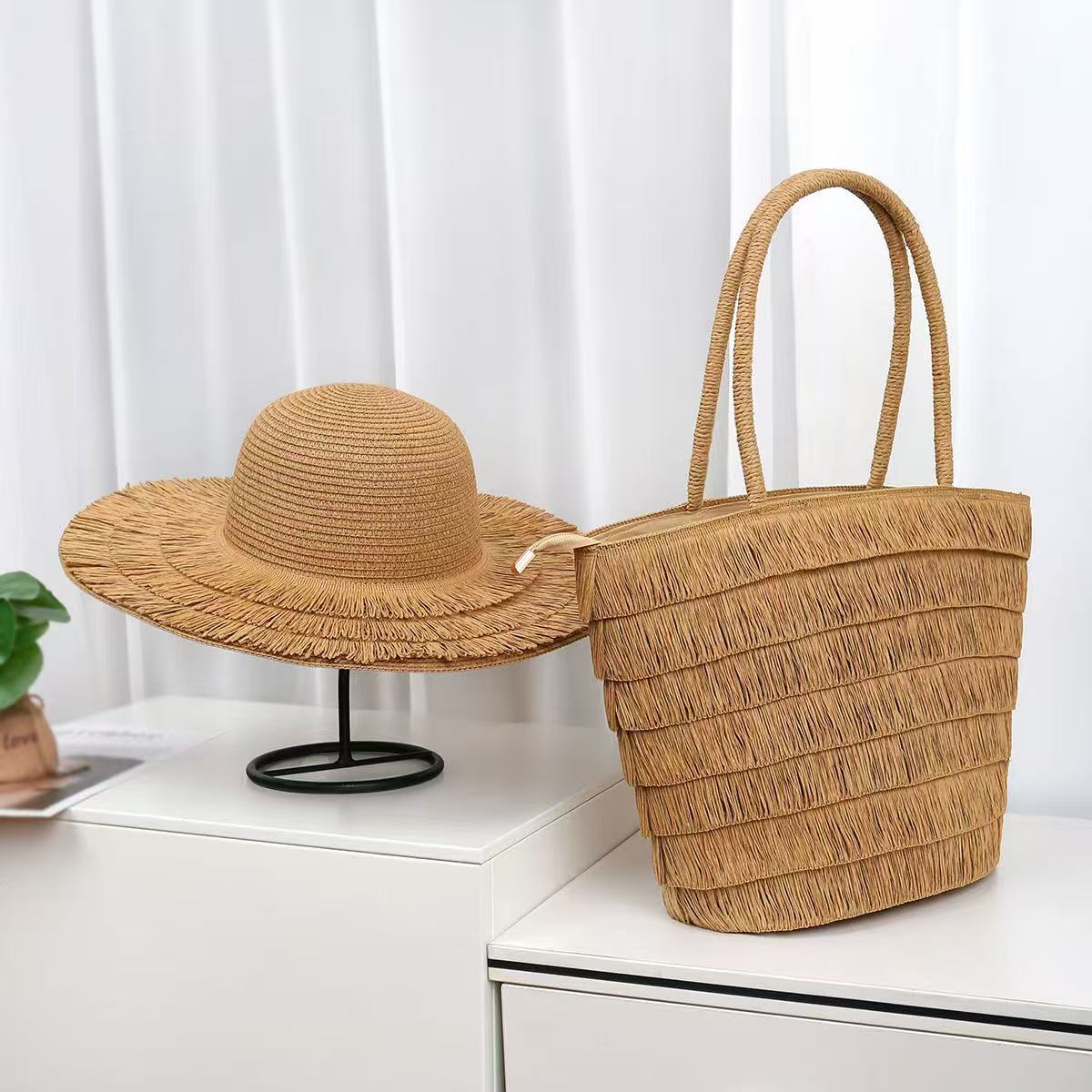 Straw Woven Beach Bag and Hat Set