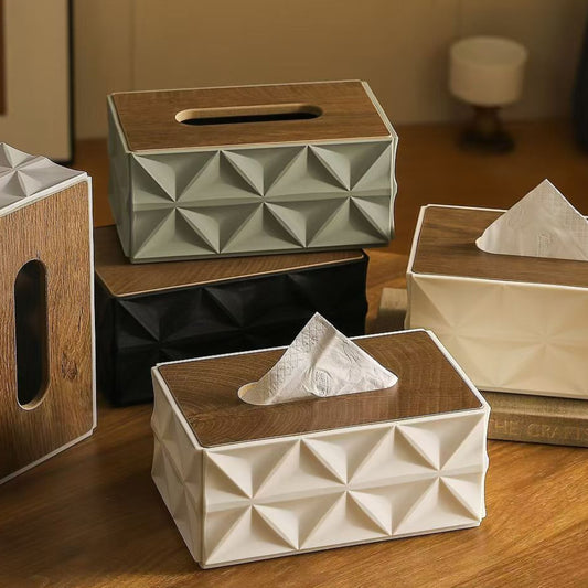 Tissue Box Holder with Wood Grain Lid