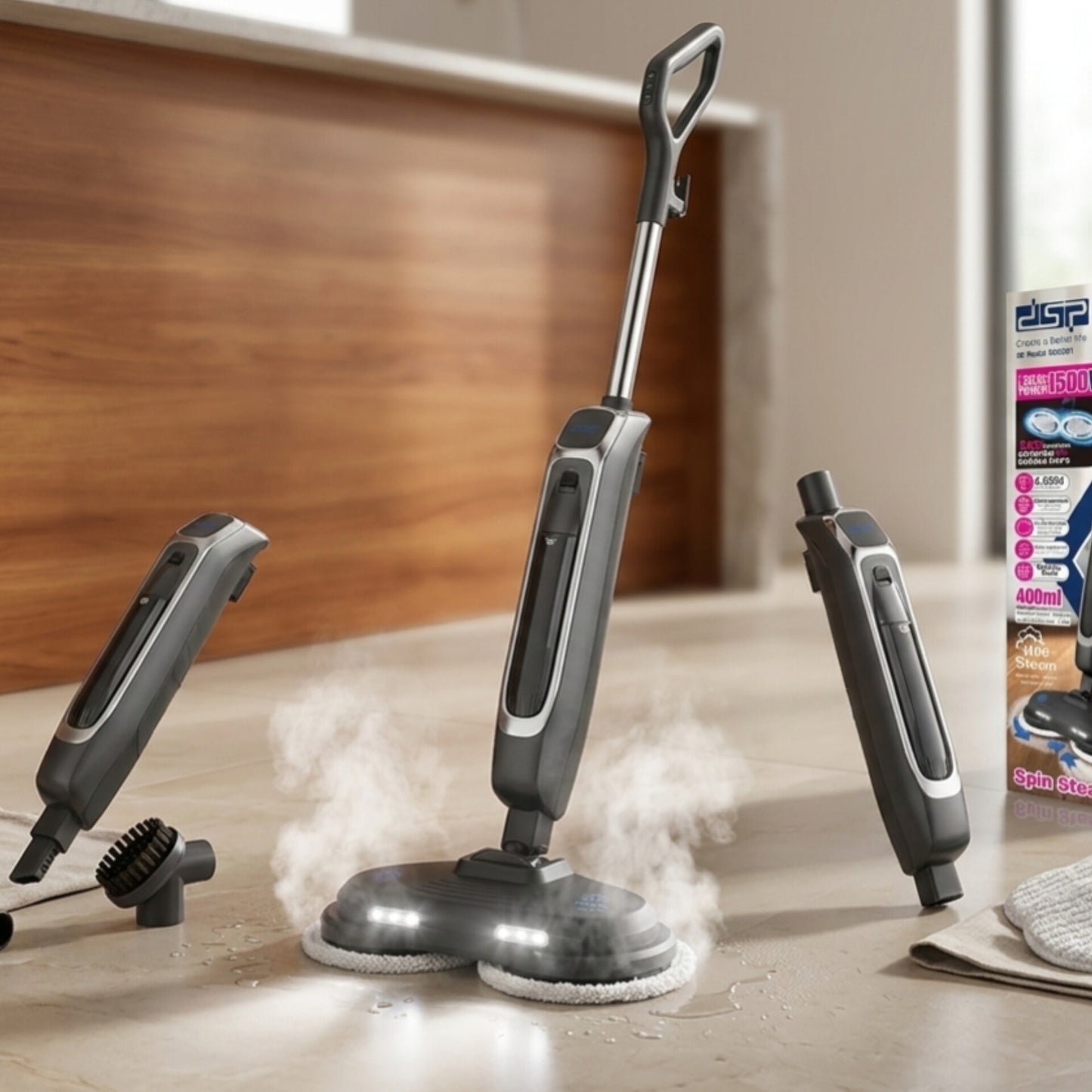 Automatic Spin Steam Mop with Dual Rotating Heads