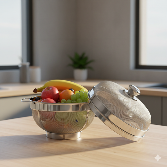 Stainless fruit basket with lid