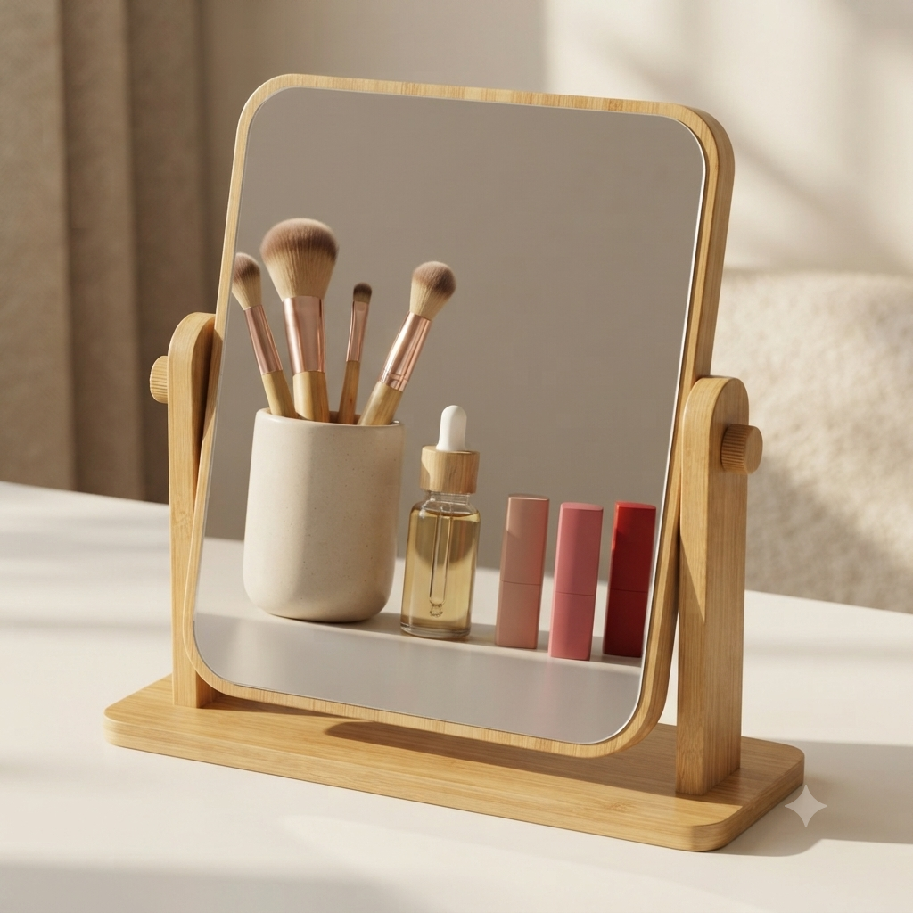 Wooden Desktop Makeup Mirror
