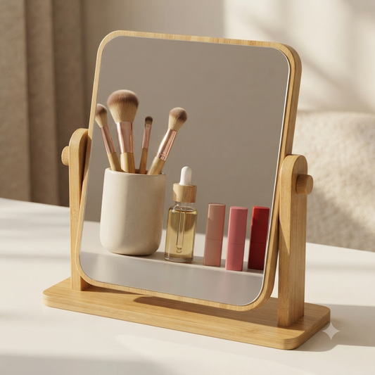 Wooden Desktop Makeup Mirror