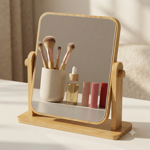 Wooden Desktop Makeup Mirror