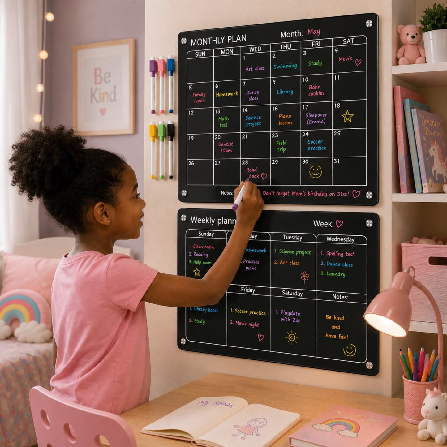 2Pcs Set Magnetic Monthly And Weekly Fridge Planner