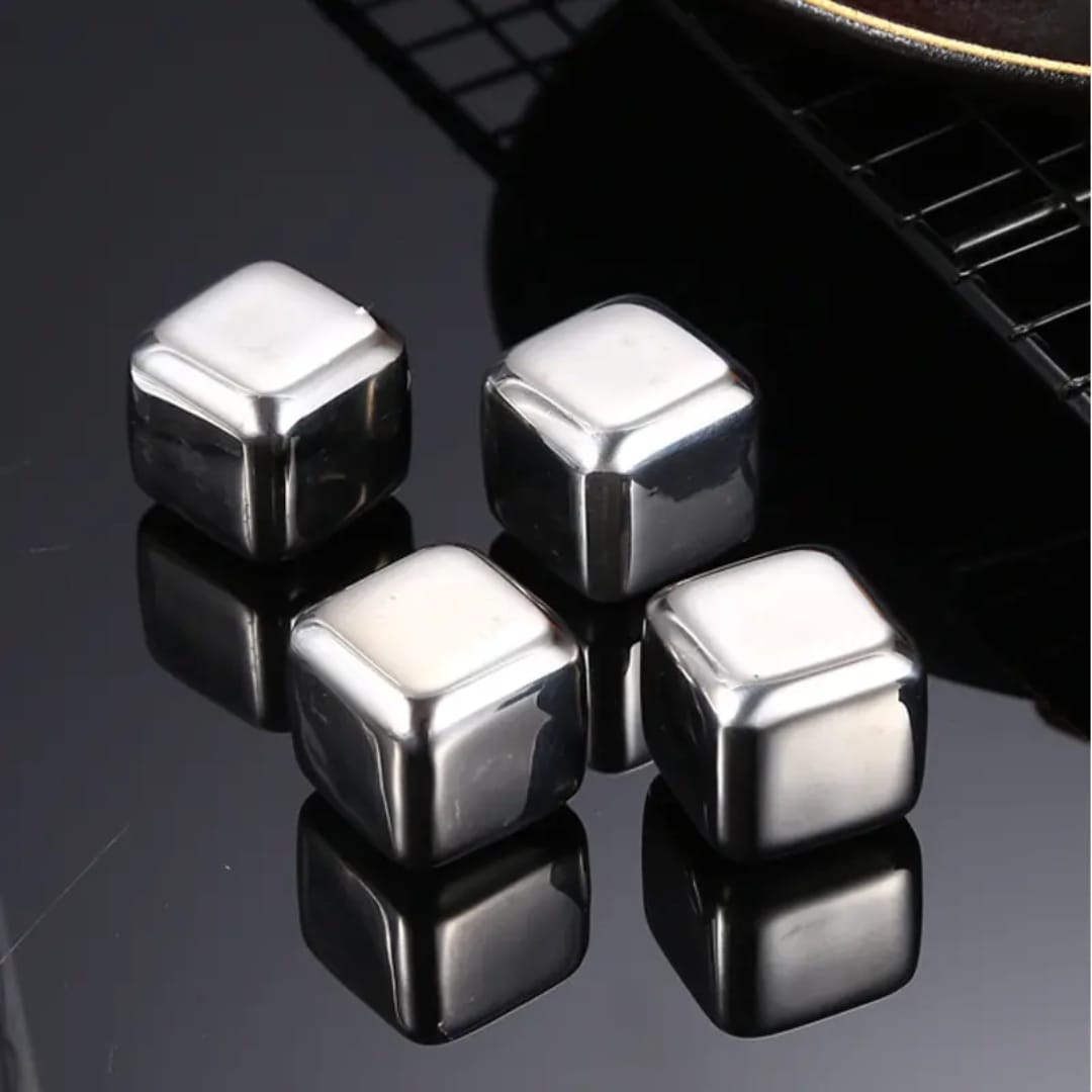 8 Stainless steel reusable ice cubes with tong