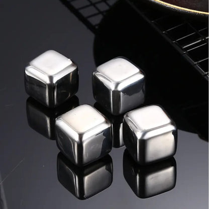 8 Stainless steel reusable ice cubes with tong