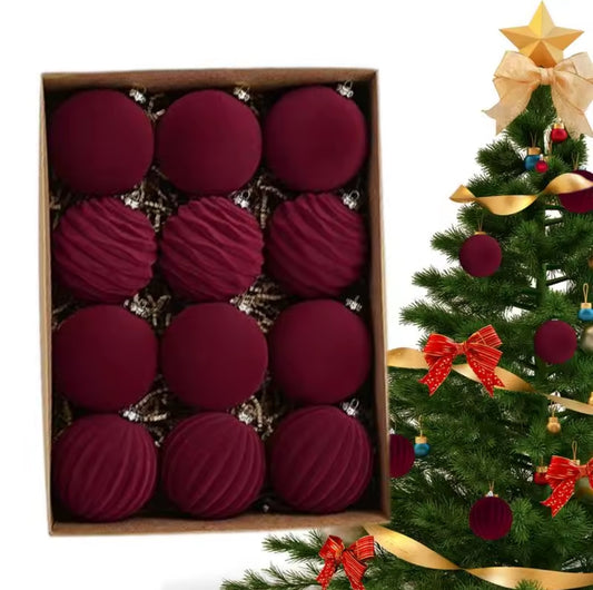12Pc 8cm Velvet Christmas Balls