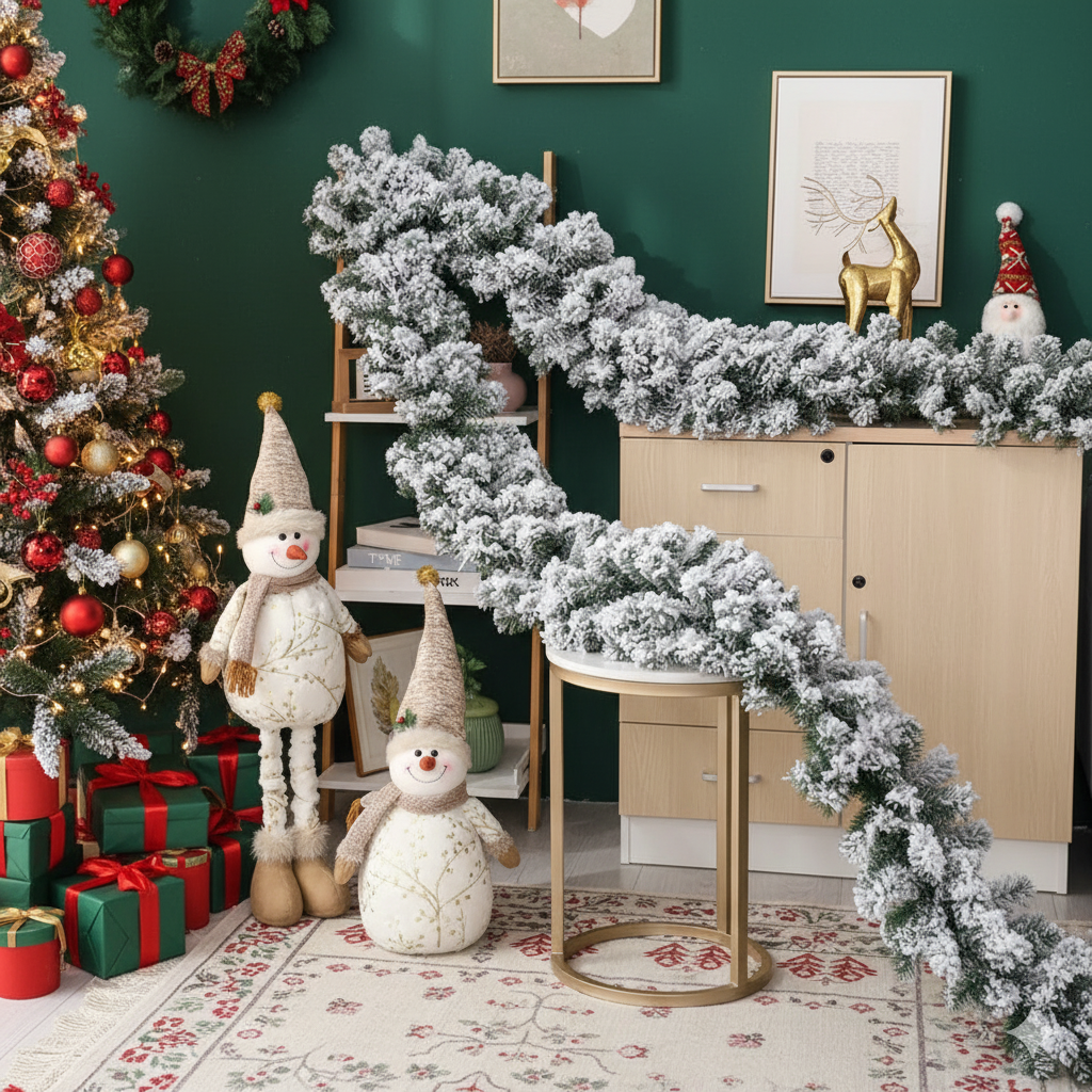 2.7M Christmas Pine Garland Snow Flocking