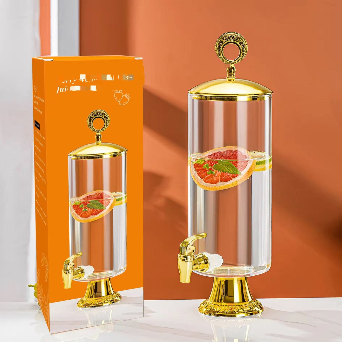 Glass Beverage Dispenser with Gold Accents