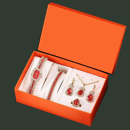 5 Pcs Red Jewelry and Watch Gift Set