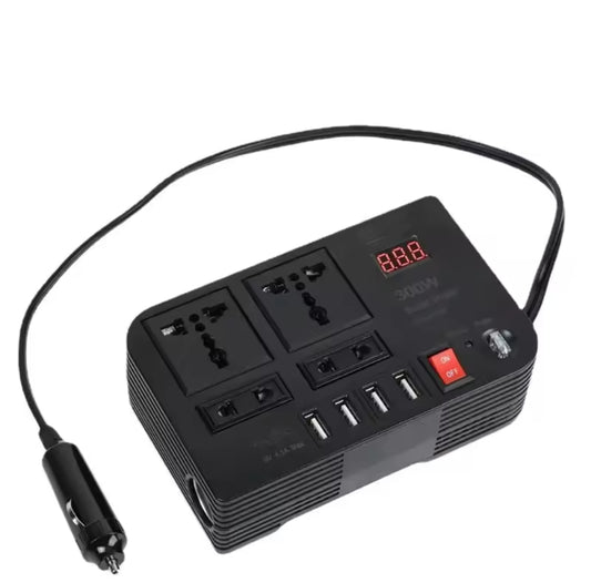 300W Car Power Inverter Dc to Ac 12V to 220V  4 Ac ports and 4 USB outlets car charger