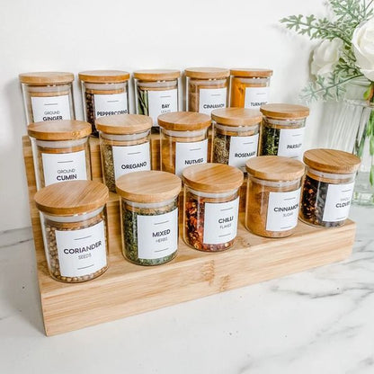 15Pcs glass spice jar set with bamboo stand