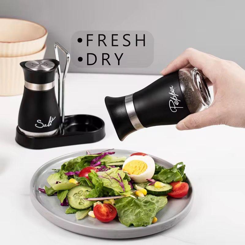 Seasoning Glass Salt and Pepper Shaker Set with Holder