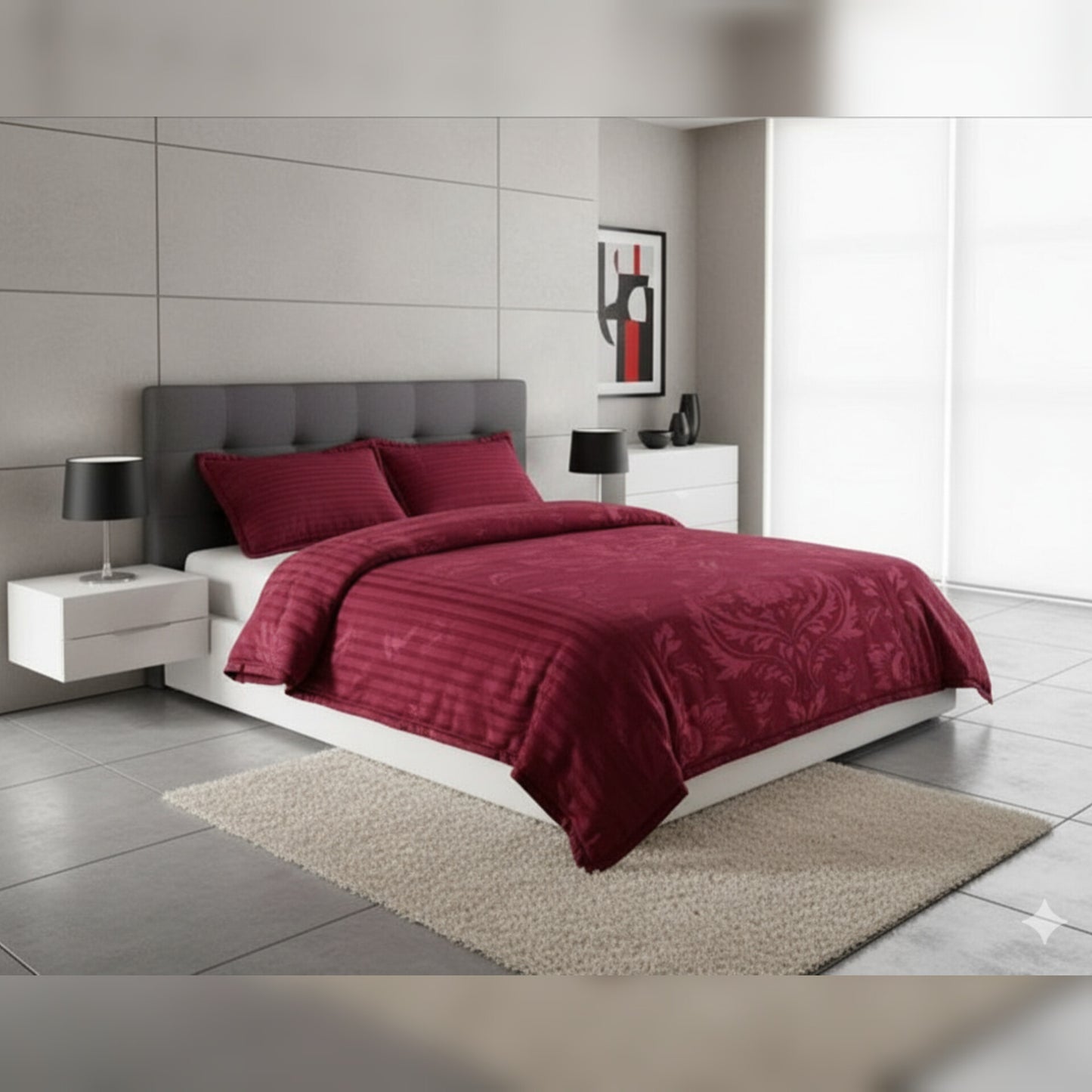 Luxury velvet duvet bedding set with damask pattern in multiple colors: red, green, blue, gray, and black.