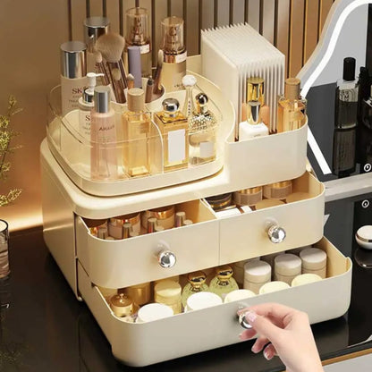 Cosmetic organizer rack with rotating top