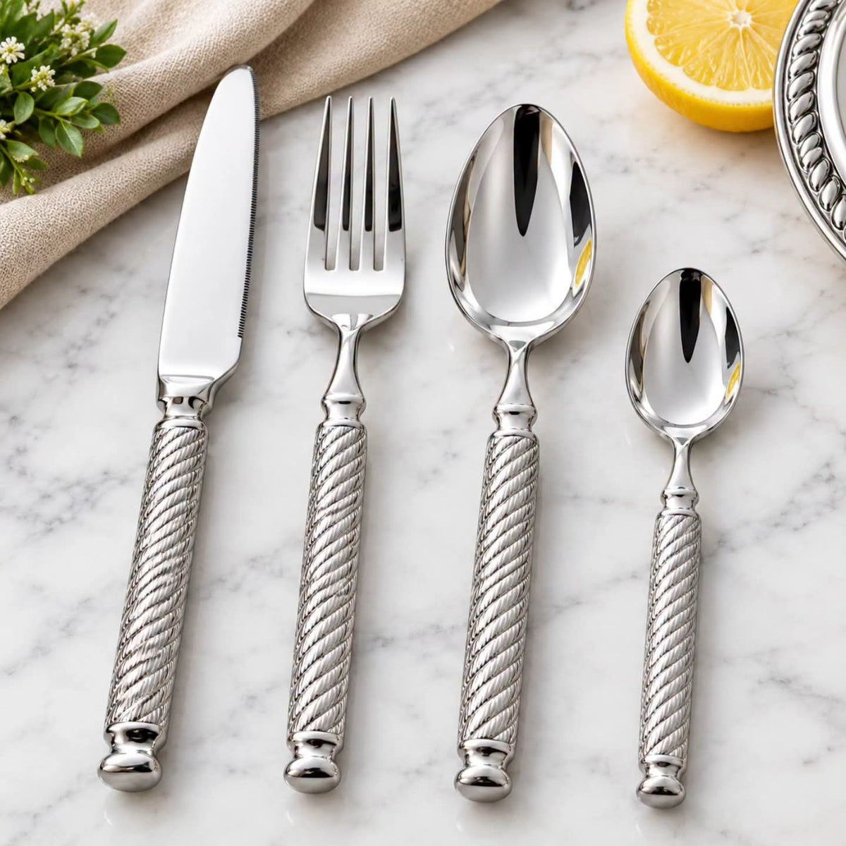 24Pcs Silver Stainless Steel Cutlery Set
