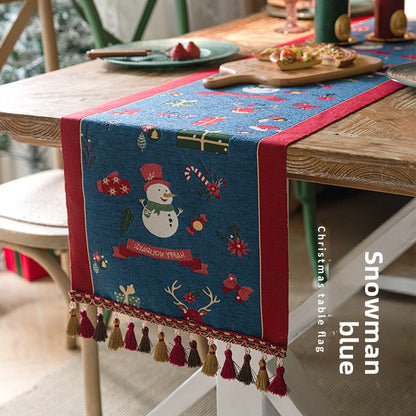 Reindeer Snowman Jacquard Table Runner With Tassels