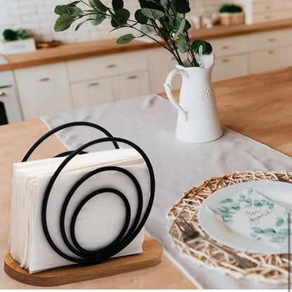 Metal Napkin Holder with Wooden Base