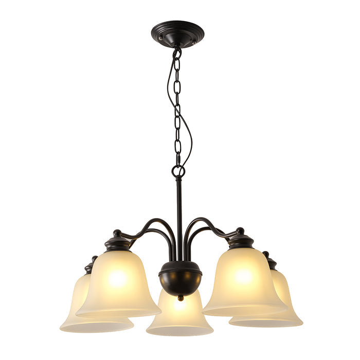 Black Chandelier – 5XE27 with Frosted Glass Shades
 PL 1145-05-BK