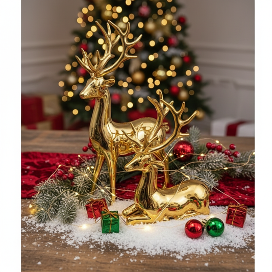 2 Gold Christmas Deers Decor