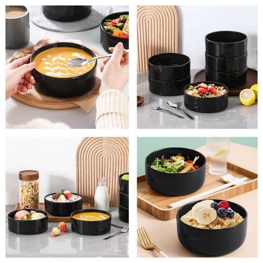 6pc Black flat bottom bowls
