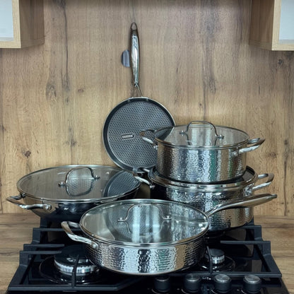 9 Pc Hammered Stainles Steel Cookware Set