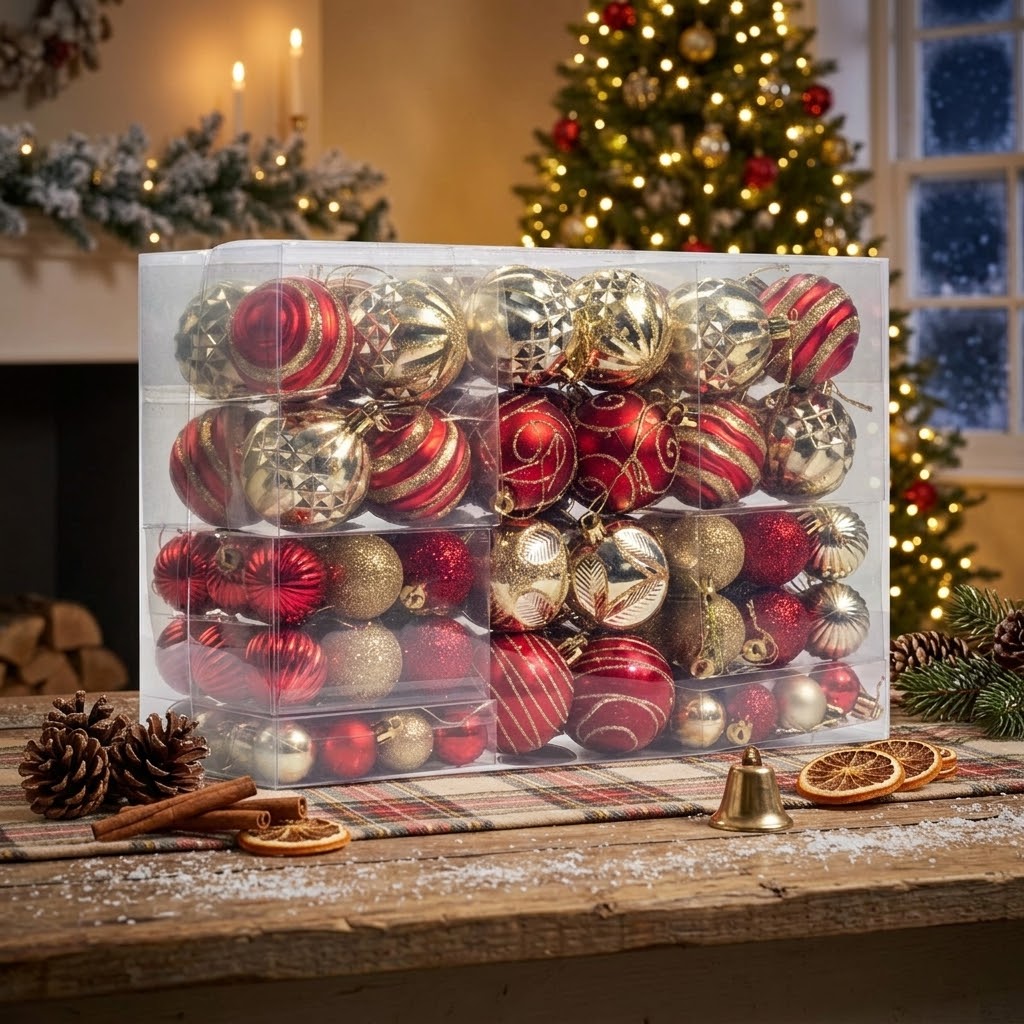 100 Piece Red Christmas Tree Balls  Decor Set