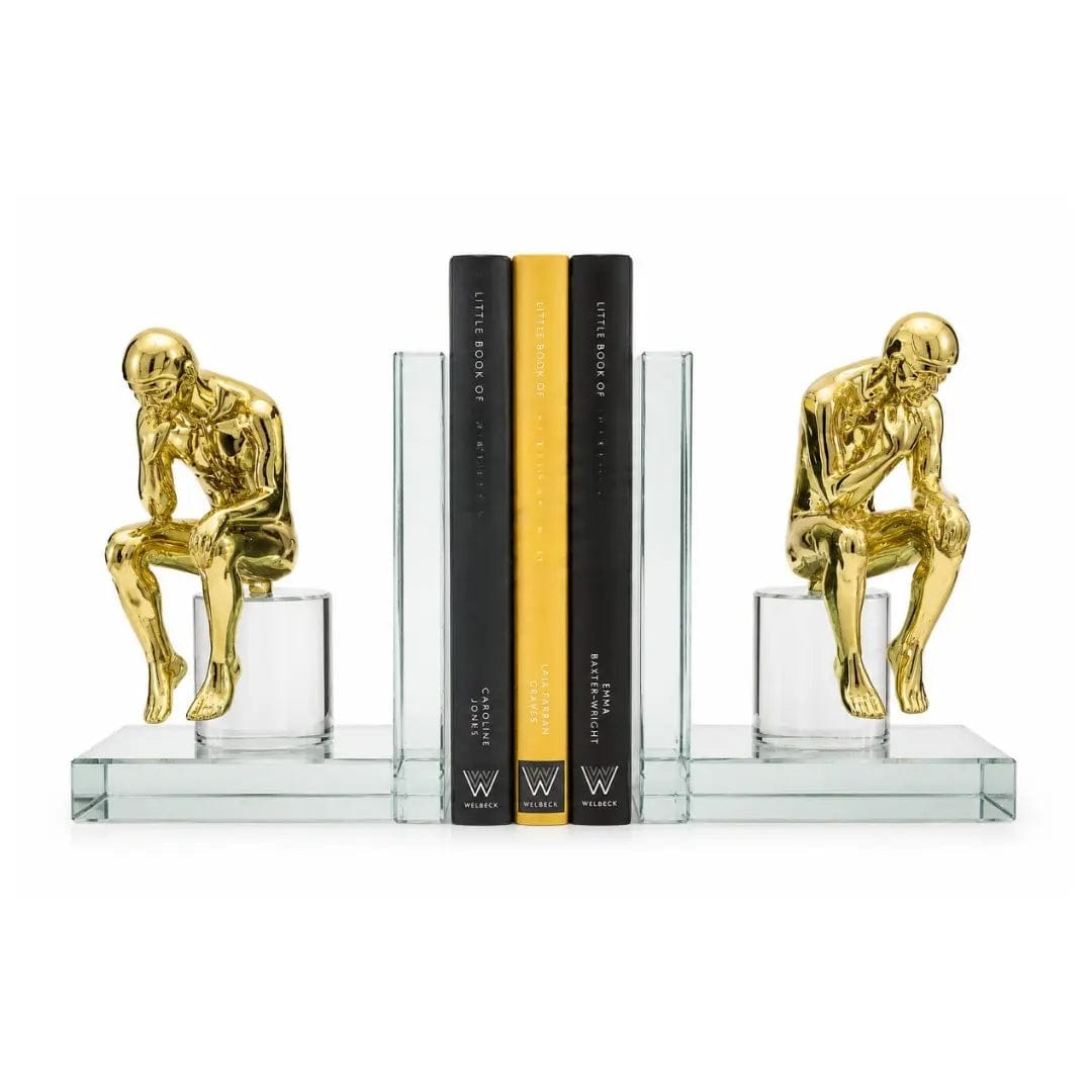 Gold Thinking Man Mirrored Glass Bookends