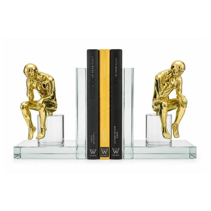 Gold Thinking Man Mirrored Glass Bookends