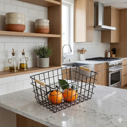 Mesh Storage Basket with Bamboo Handles