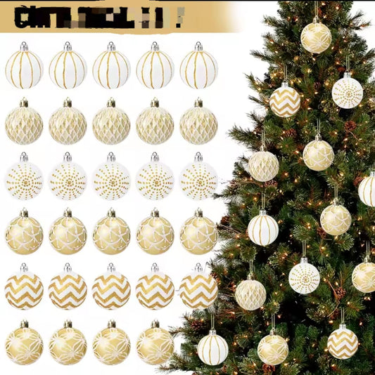 30Pc 6cm Christmas Balls Gold White