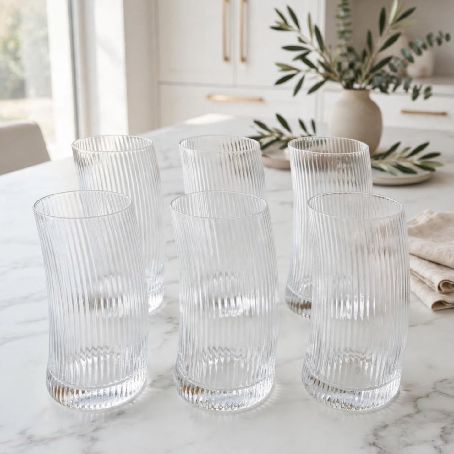 6Pcs Ribbed Penguin Glass Set
