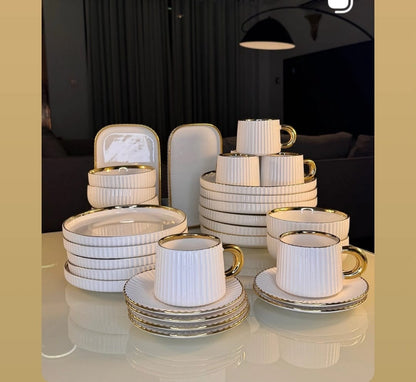32Pc Ceramic Dinner Set With Gold Rim
