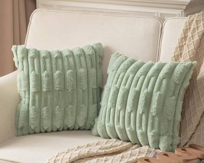 Ribbed plush fur throw pillow covers