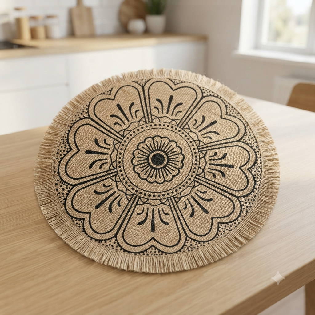 6Pc Round Woven Jute Table Mats