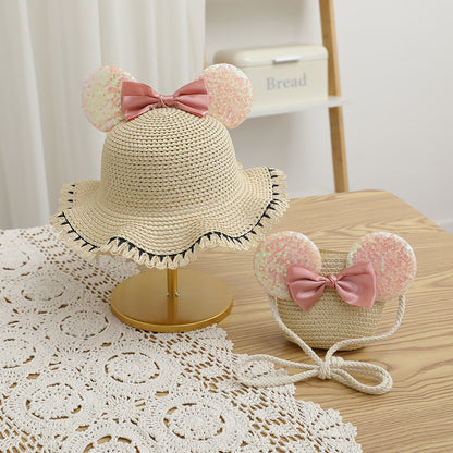 Kids summer straw hat set