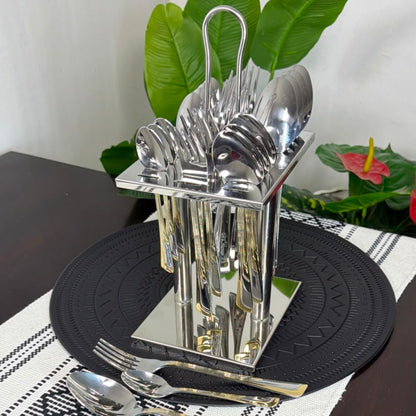 24pc Stainless Steel Cutlery Set with Gold Accent Handles