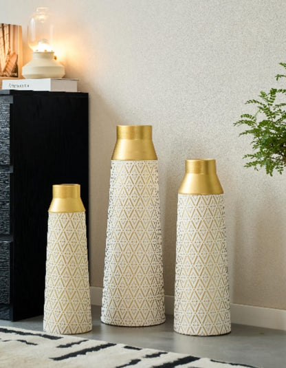 Geometric Pattern Metallic Vase Set
