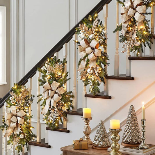 60Cm Christmas staircase wreath with led lights