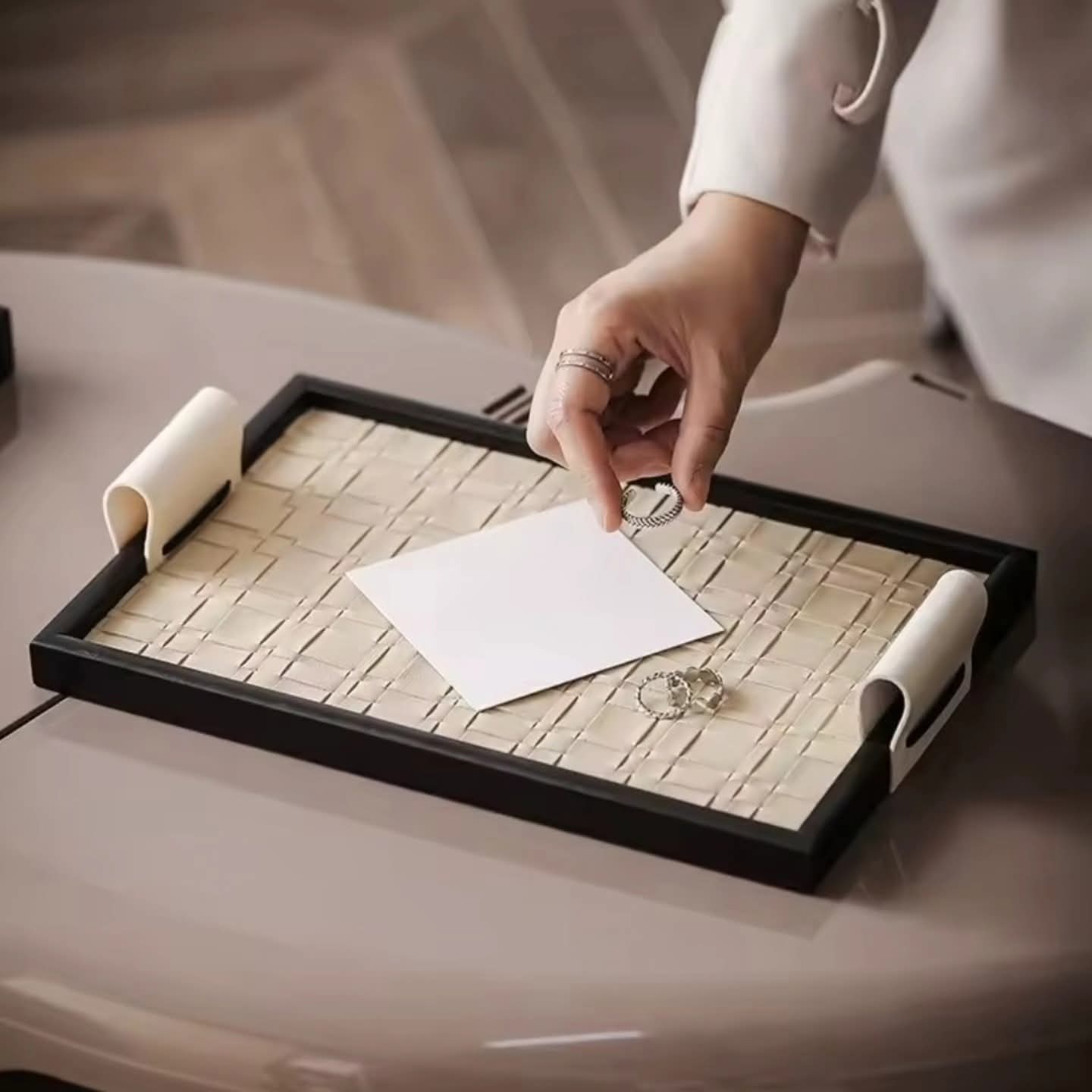 Wooden Faux Leather Vanity Tray