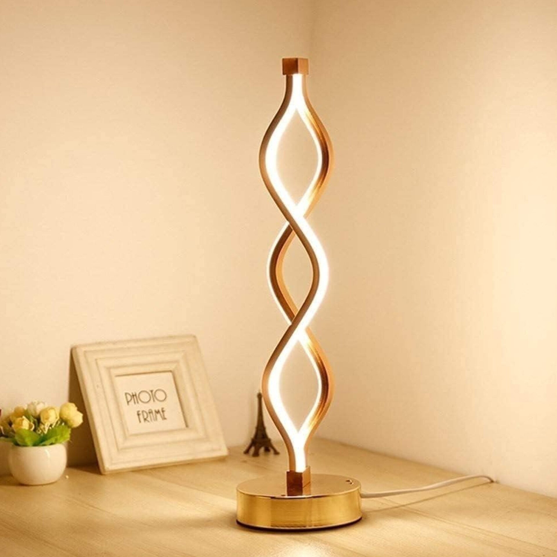 Elegant DNA Spiral LED Table Lamp with Acrylic and Metal Base